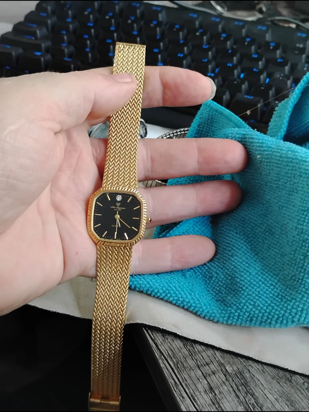 Gold Tone Black Dial Quartz Watch